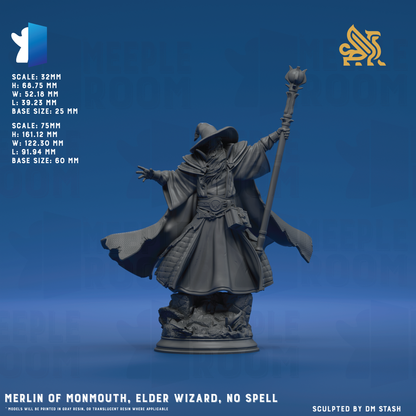 Merlin of Monmouth, Elder Wizard by DM Stash | Miniature | TTRPG | Unpainted | Print on Demand