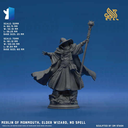 Merlin of Monmouth, Elder Wizard by DM Stash | Miniature | TTRPG | Unpainted | Print on Demand
