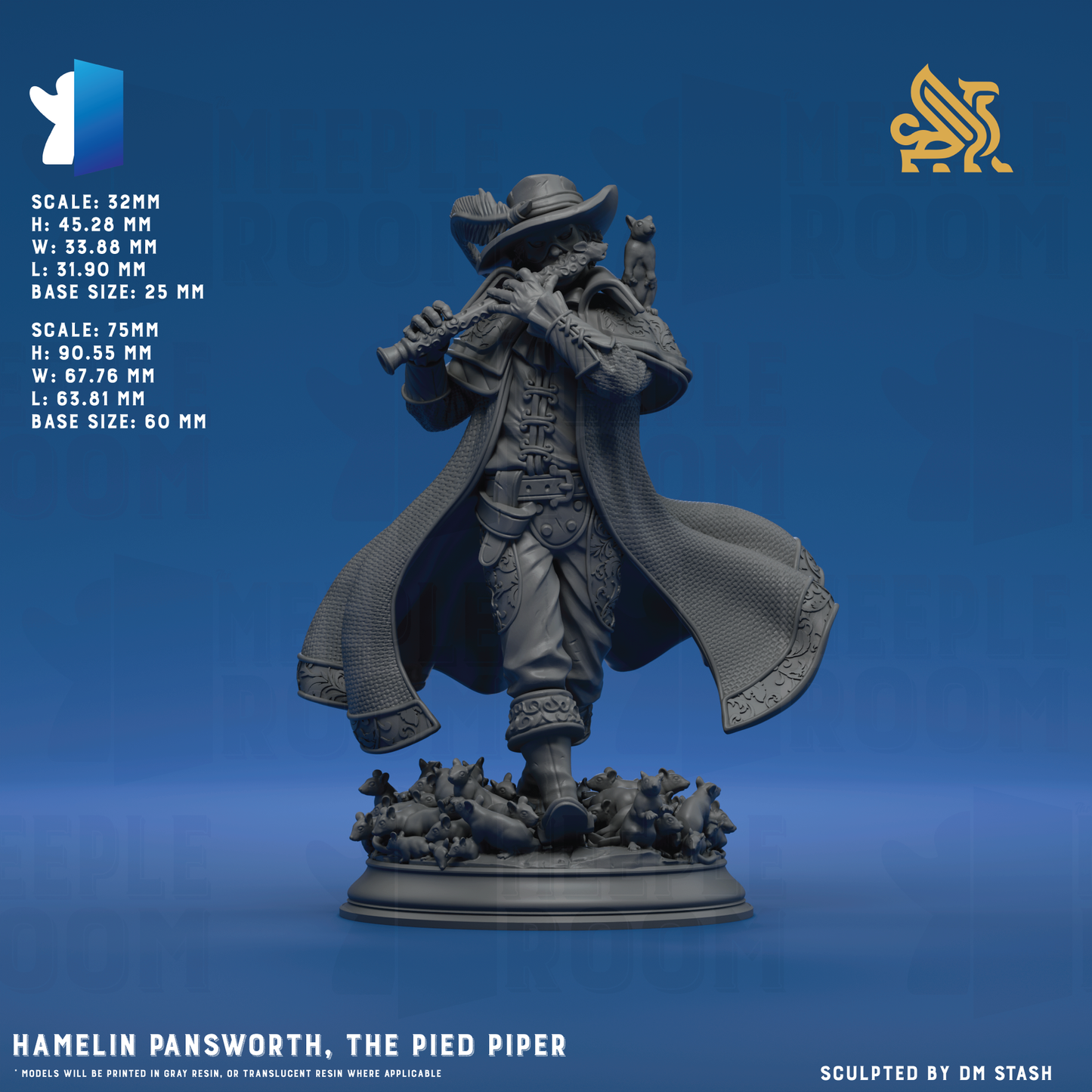 Hamelin Pansworth, the Pied Piper by DM Stash | Miniature | TTRPG | Unpainted | Print on Demand
