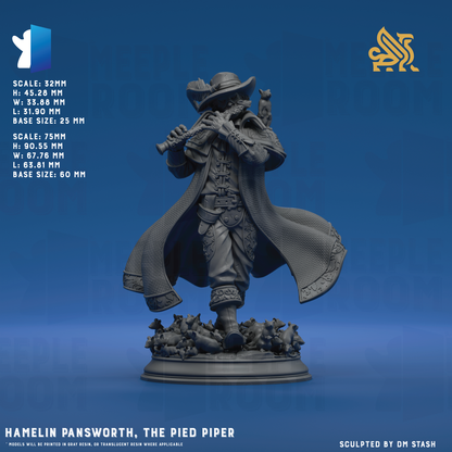 Hamelin Pansworth, the Pied Piper by DM Stash | Miniature | TTRPG | Unpainted | Print on Demand