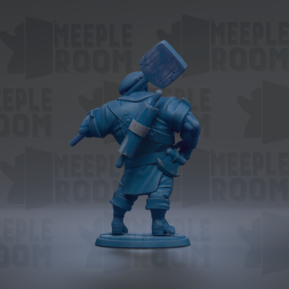 A blue figurine of a person standing on a base, with the text "MEUPLE ROOM" repeated in the background.