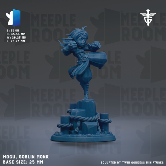 a blue figurine of a character, specifically a Hobbit Monk, with a base size of 25mm.
