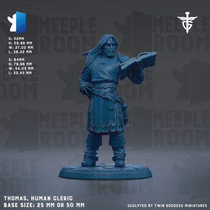 A figurine of a human wizard or magical being, likely a character from a fantasy or magical role-playing game. The figurine is described as having a blue or purple color and is standing on a base that is either 25mm or 50mm in diameter. The image is a collage of multiple images, and the base size is either 25mm or 50mm. The figurine is described as being a human wizard or magical being, and it is shown in a dynamic pose, holding a book or a staff.