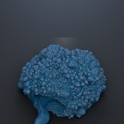 a large, blue, organic-looking structure with a textured, bumpy appearance.