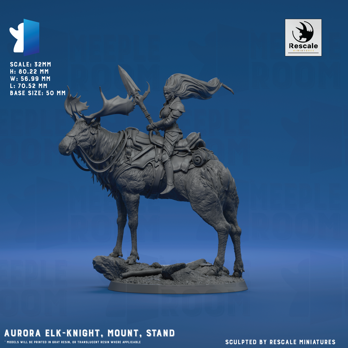 Aurora Elk-Knight, Mount by Rescale Miniatures | Miniature | TTRPG | Unpainted | Print on Demand