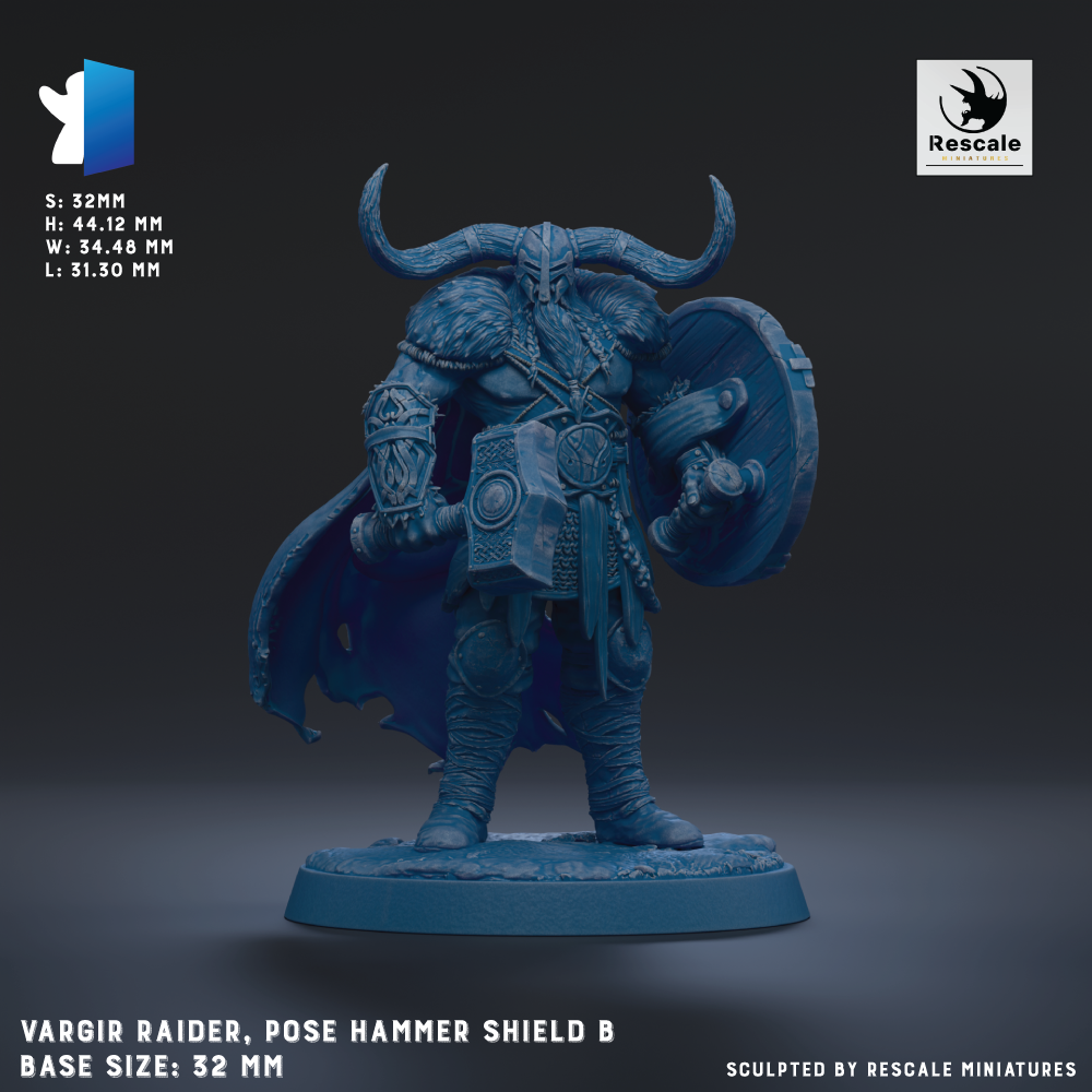 A 3D model of a Viking RAIDER, a hammer shield figure, is shown in the image.