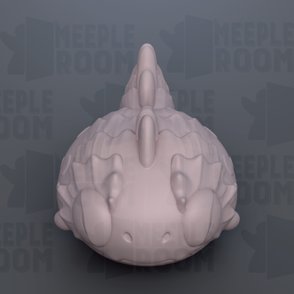 A 3D rendering of a stylized, abstract creature with a large head and two small ears, set against a dark background with repeated text.