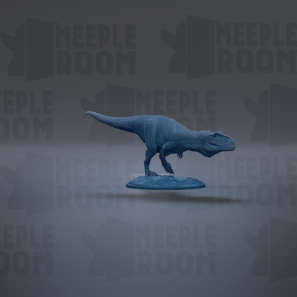 A 3D model of a dinosaur, specifically a T-Rex, is shown in the center of the image.