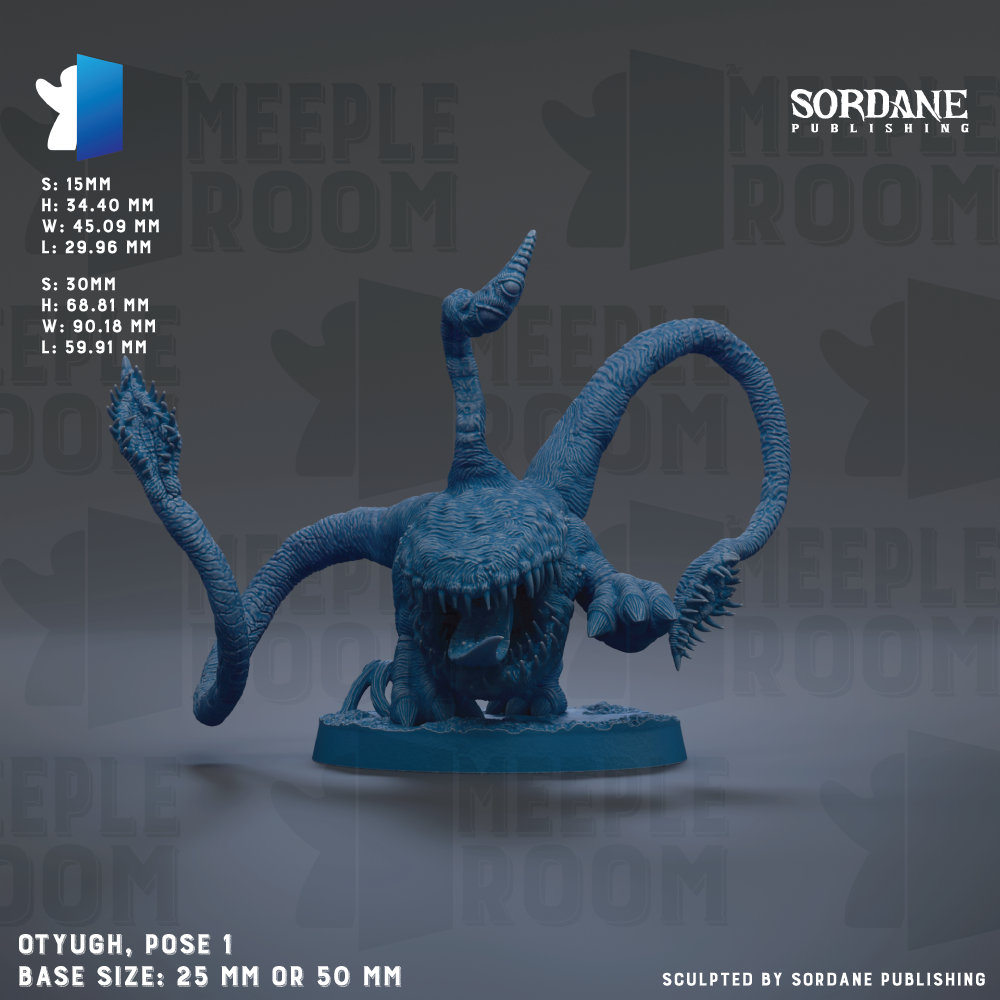 The image is a detailed model of a blue creature with multiple arms, possibly a mythical or fantastical creature, displayed on a base size of 25mm or 50mm.