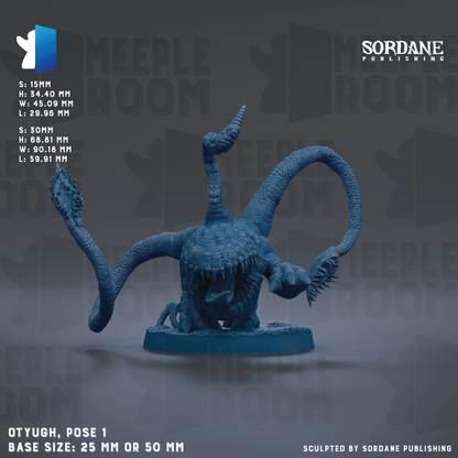 The image is a detailed model of a blue creature with multiple arms, possibly a mythical or fantastical creature, displayed on a base size of 25mm or 50mm.