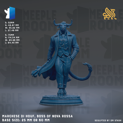 a statue of a man with horns and a coat