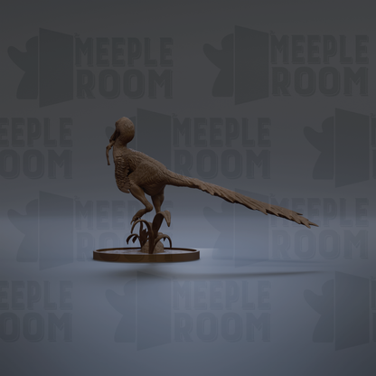 A 3D rendering of a dinosaur-like creature with a long tail, standing on a circular base.