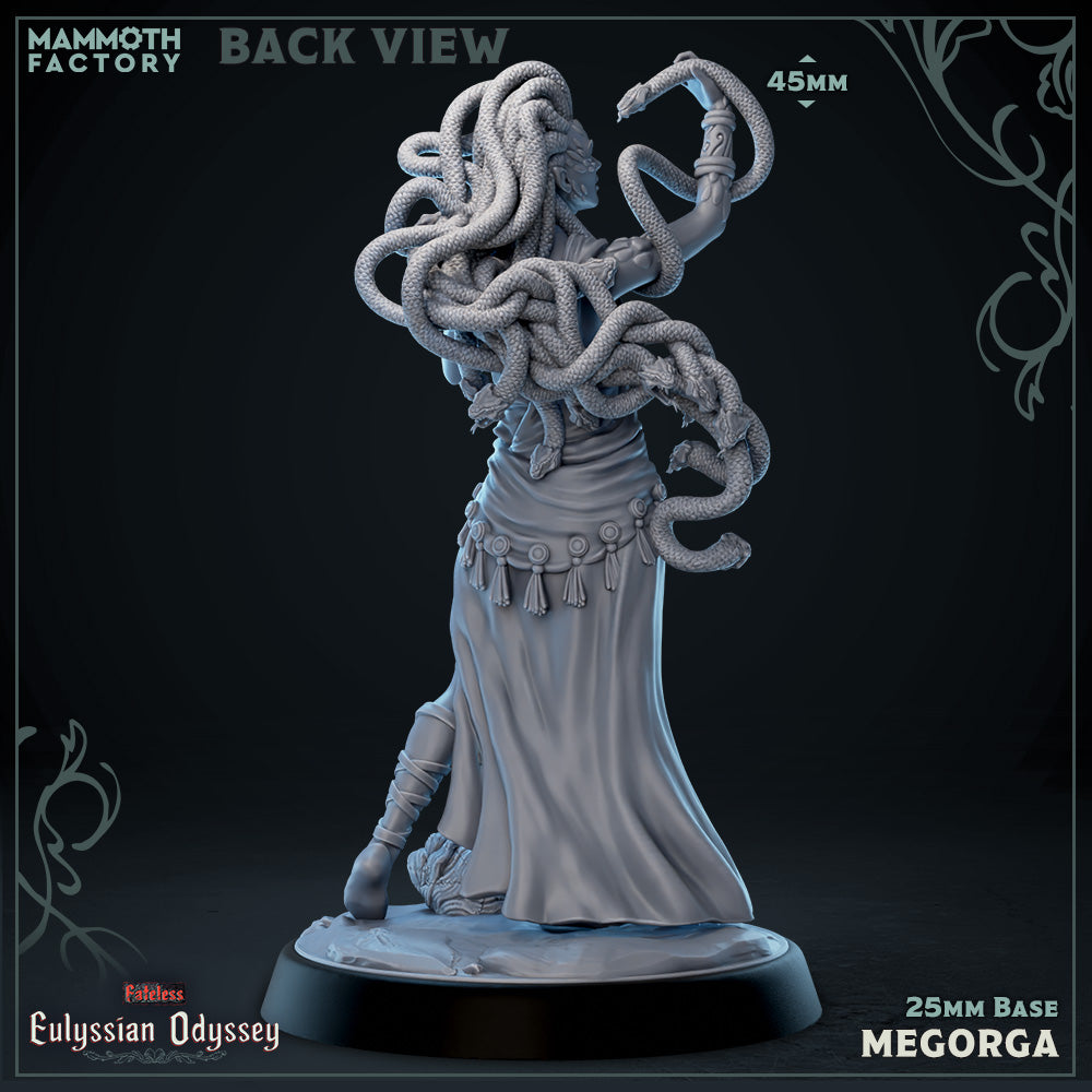 a statue of a woman with long hair and a snake wrapped around her, standing on a base.