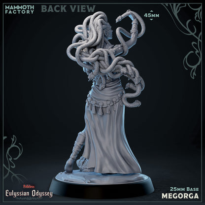 a statue of a woman with long hair and a snake wrapped around her, standing on a base.