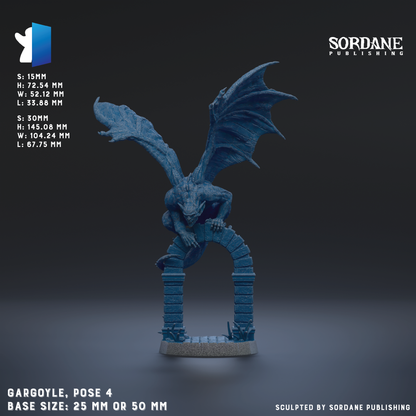 A blue dragon statue with wings spread, standing on a stone pedestal. The image is a pose of the dragon, and it is described as a 25mm or 50mm base size.