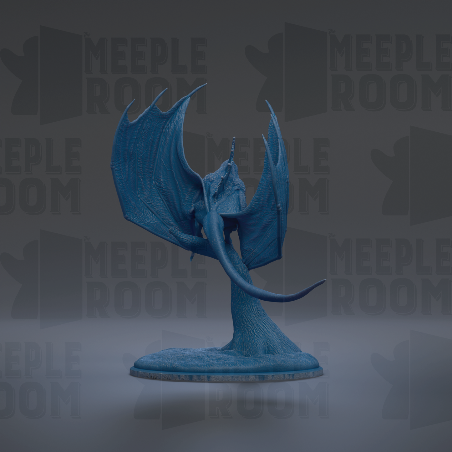A blue dragon figurine with wings spread, standing on a base.