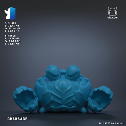 A 3D rendering of a blue crab sculpture with a textured shell and two claws.