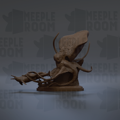 a sculpture of a large, intricate creature with multiple tentacles, displayed on a pedestal.