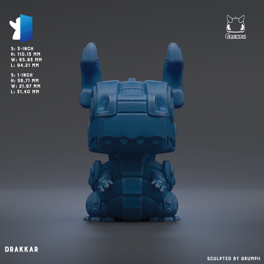 A 3D rendering of a blue, robotic-looking figure with a textured surface and a pointed head.