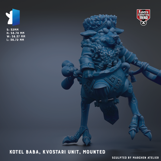 A 3D model of a blue, fantastical creature with a large head, long neck, and legs, standing on a gray background.