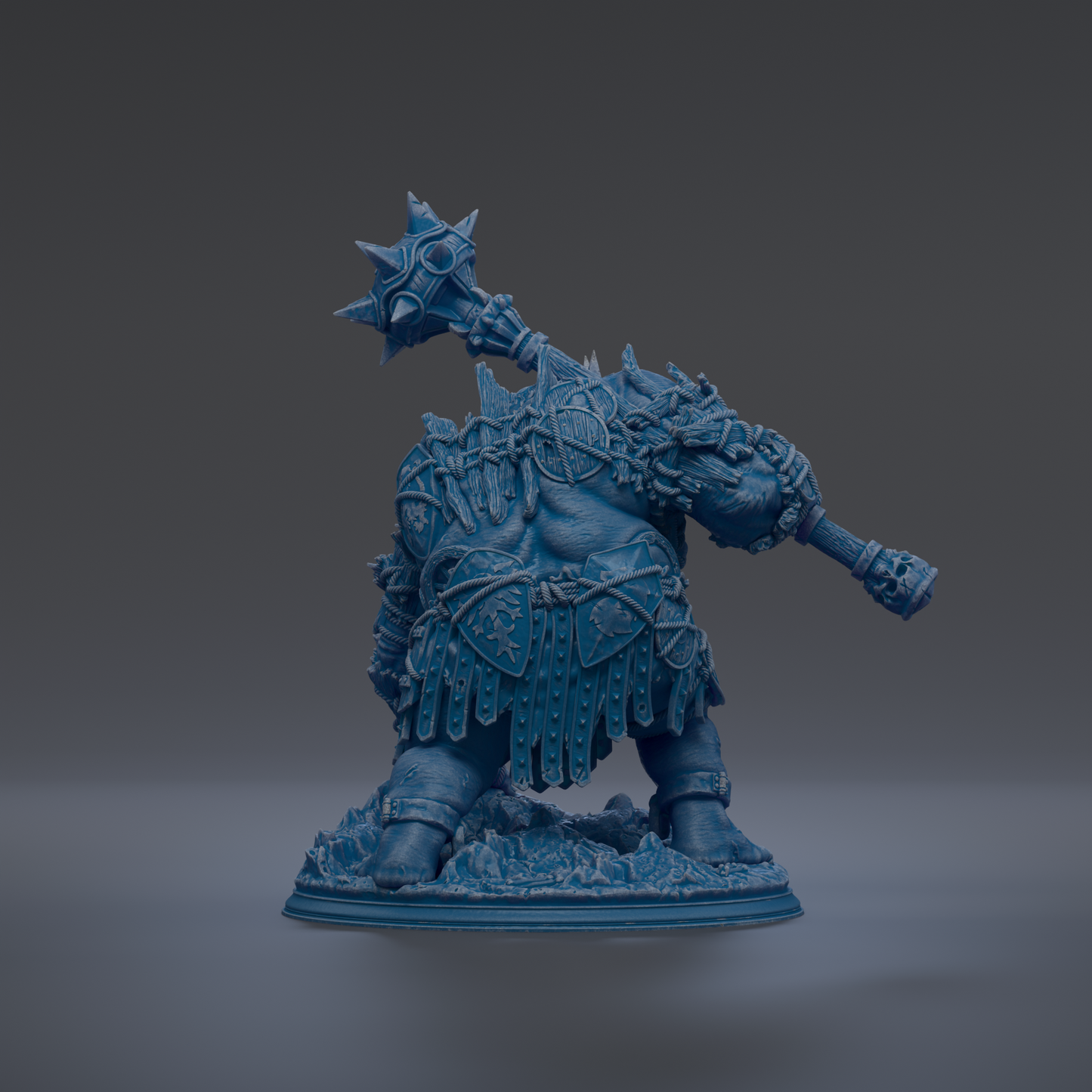 A detailed 3D model of a fantastical creature, possibly a monster or a dragon, with intricate armor and weapons.