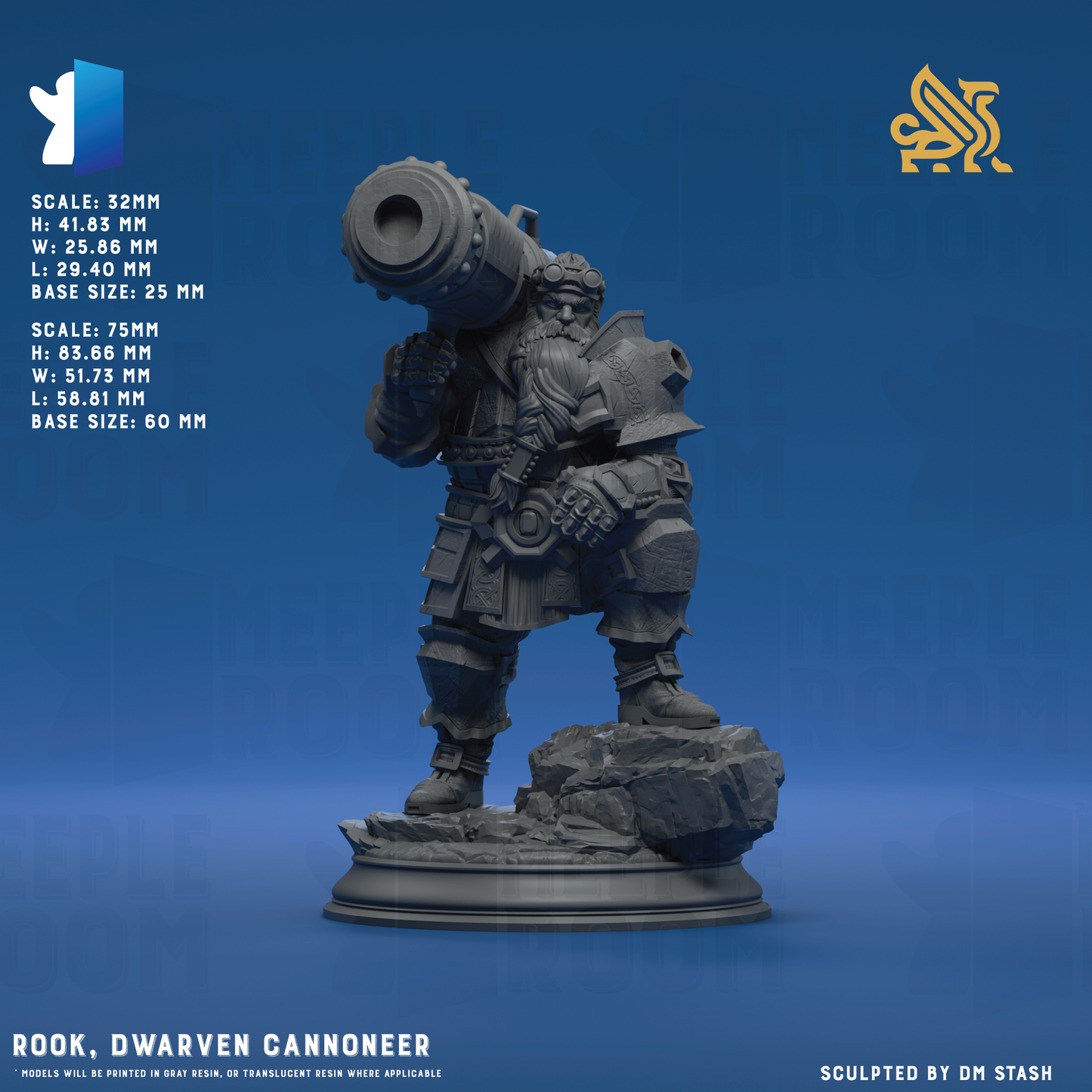 Rook, Dwarven Cannoneer by DM Stash | Miniature | TTRPG | Unpainted | Print on Demand