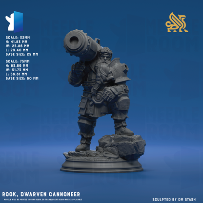 Rook, Dwarven Cannoneer by DM Stash | Miniature | TTRPG | Unpainted | Print on Demand