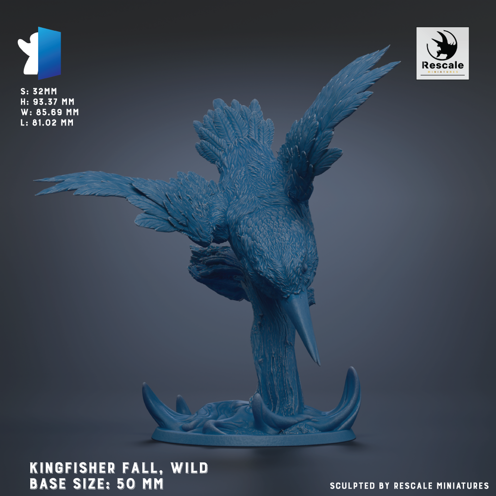 A 3D rendering of a blue bird sculpture with outstretched wings, standing on a base. The sculpture appears to be a figurine or model, likely used for display or as a collectible item.