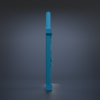 A tall, blue pillar stands alone against a dark background.