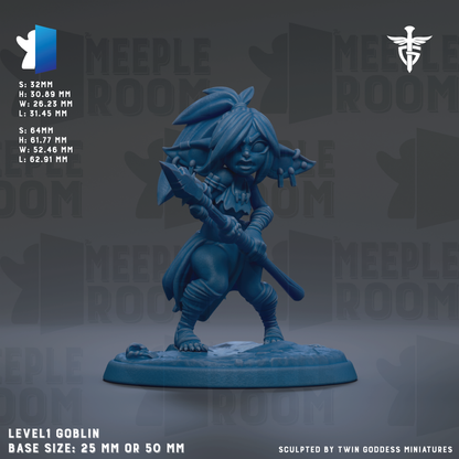 A blue figurine of a female character, likely a deity or deity-like figure, is shown in a dynamic pose with a weapon in hand. The figurine is set against a dark background with repeated text and logos.