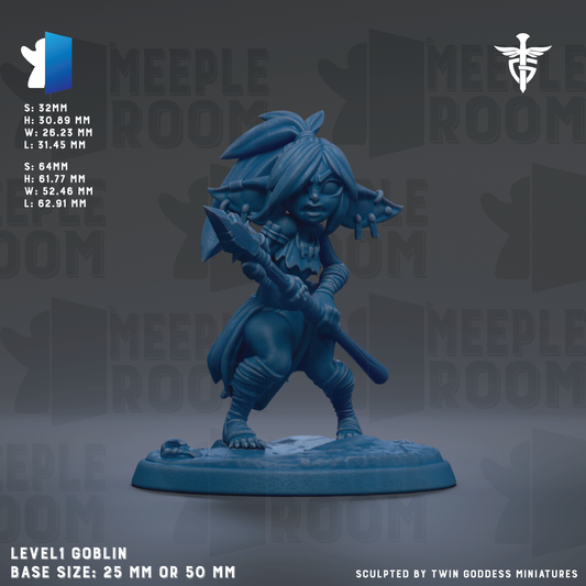 A blue figurine of a female character, likely a deity or deity-like figure, is shown in a dynamic pose with a weapon in hand. The figurine is set against a dark background with repeated text and logos.