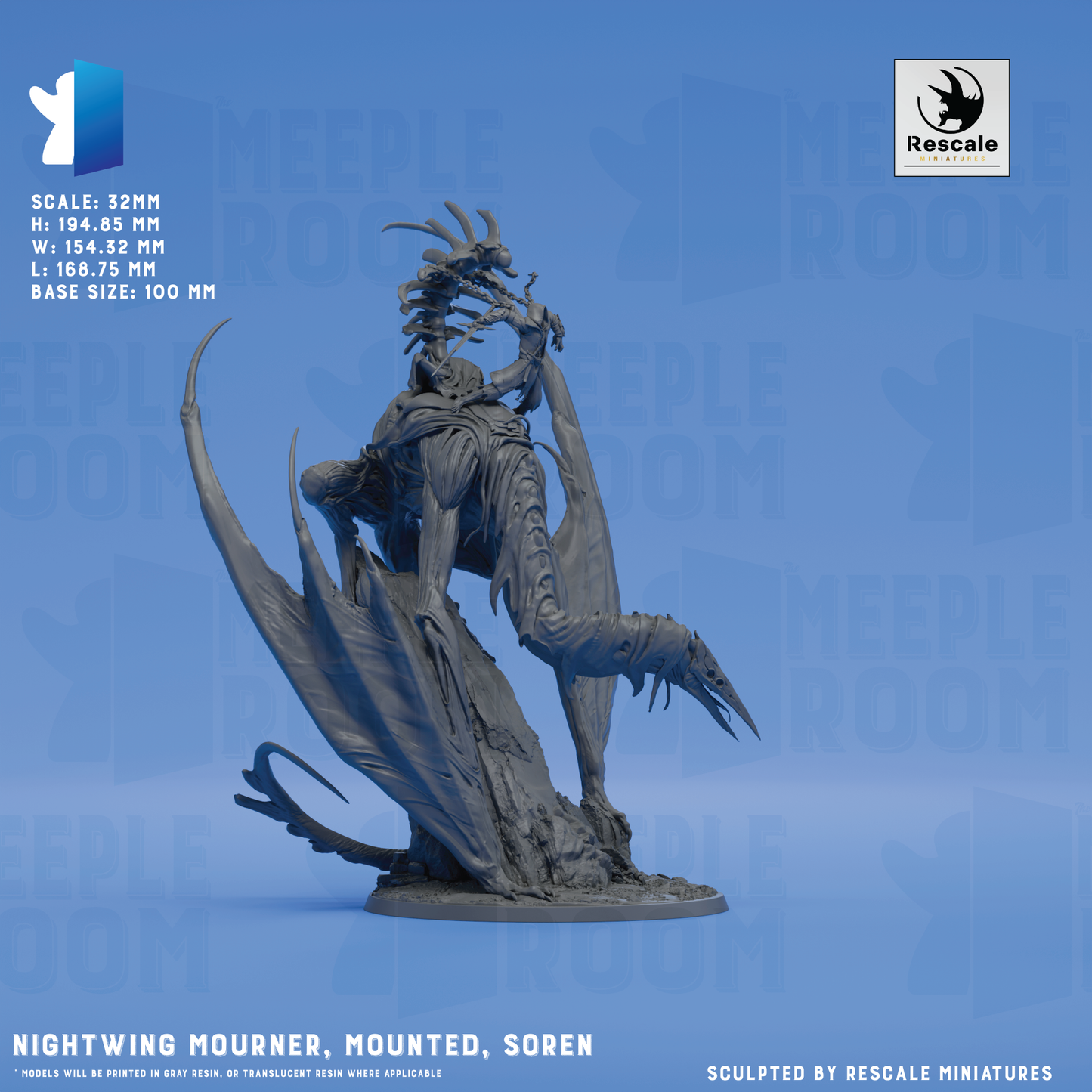 Nightwing Mourner, Mounted by Rescale Miniatures | Miniature | TTRPG | Unpainted | Print on Demand
