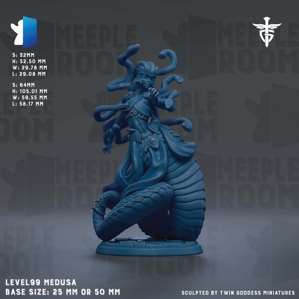 a blue statue of a medusa sitting in the middle of a room
