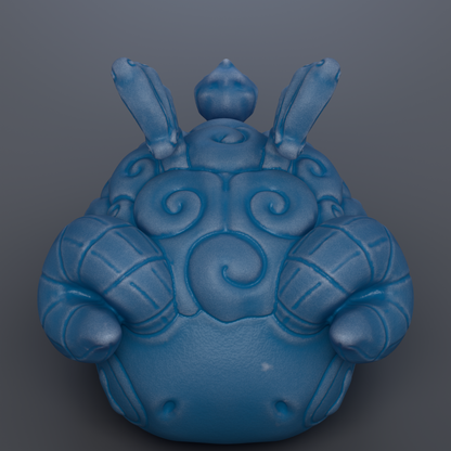 A blue, sculptural toy with a unique, abstract design.