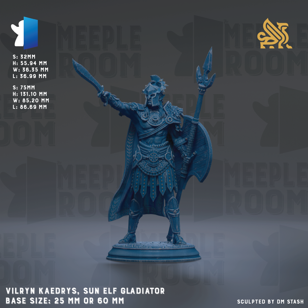 a blue statue of a man with a sword
