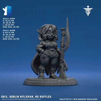 Orix, Goblin Rifleman by Twin Goddess Miniatures | Miniature | TTRPG | Unpainted | Print on Demand