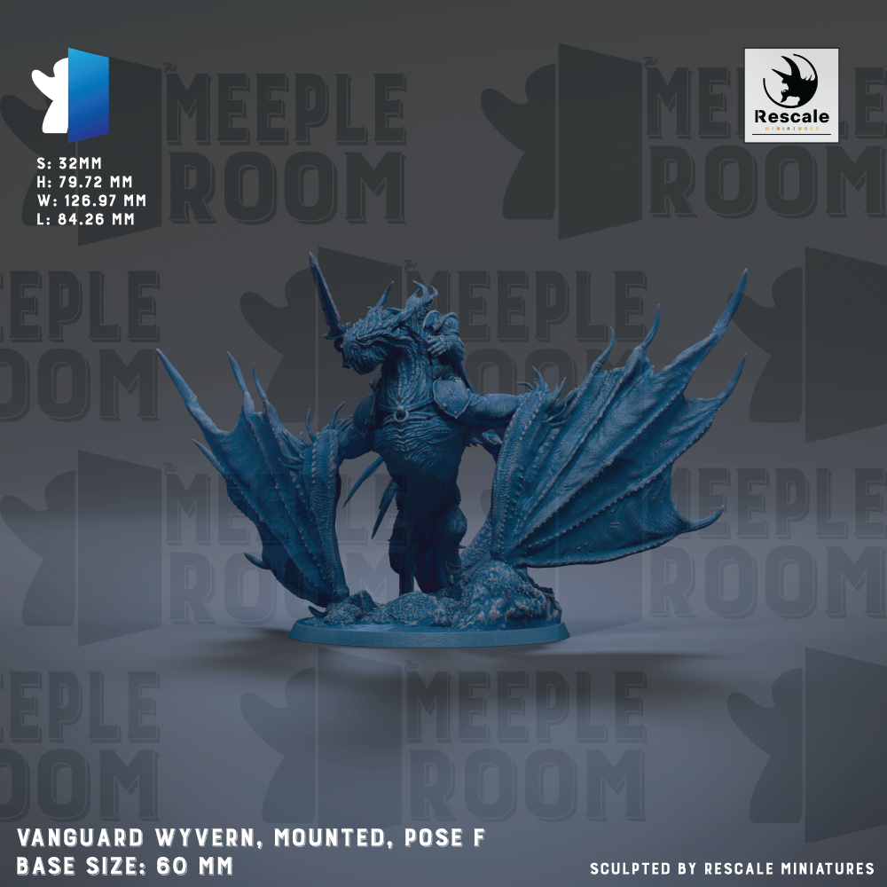 a blue dragon figurine with wings and a tail, mounted on a base and posed in a standing position.