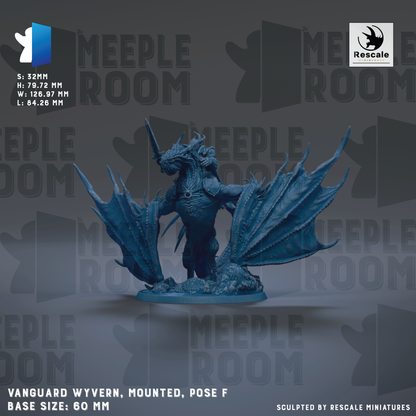 a blue dragon figurine with wings and a tail, mounted on a base and posed in a standing position.