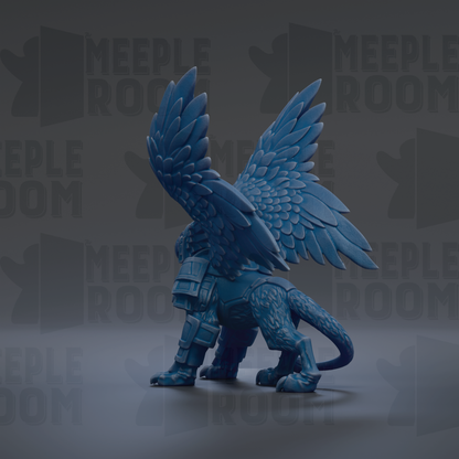 A blue winged creature with a detailed design, possibly a mythical or fantastical creature, is shown in the image.
