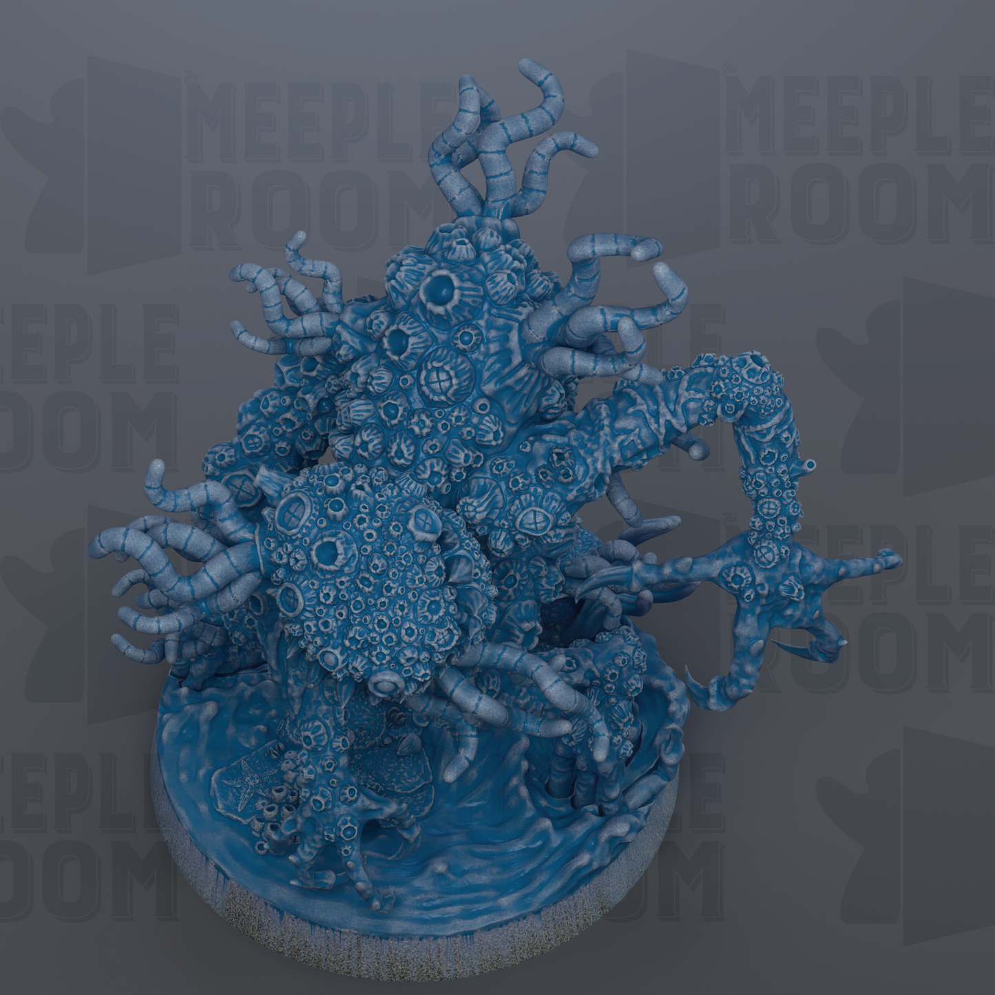 a large, intricate blue and white sculpture resembling a sea creature or marine life.