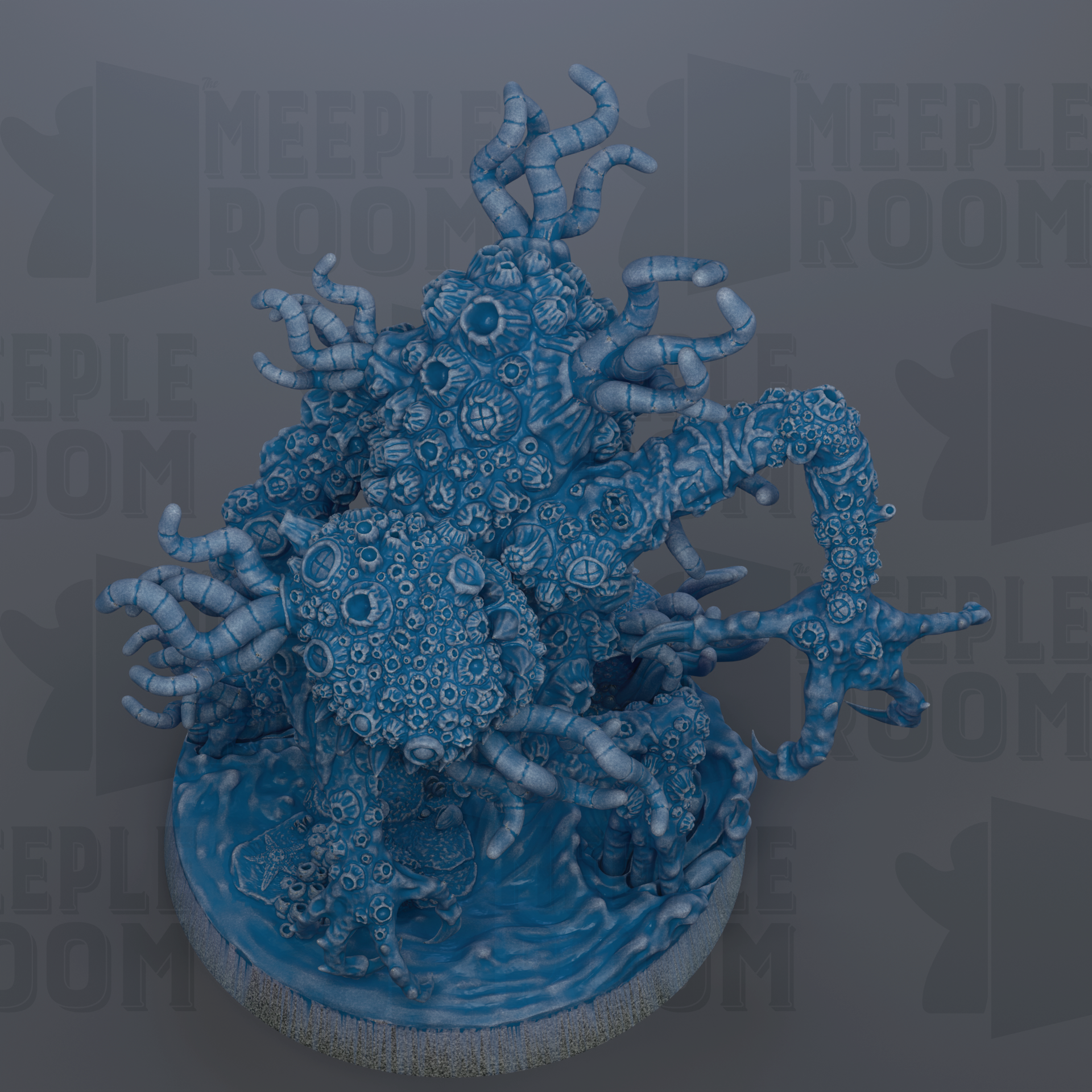 a large, intricate blue and white sculpture resembling a sea creature or marine life.