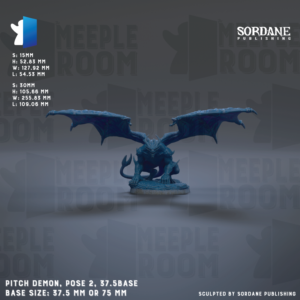 The image is a promotional poster for a pitch demonstration of a pitch dragon, which is a mythical creature with the body of a dragon and the wings of a bird. The pitch dragon is shown in a pose with its wings spread wide, standing on a base. The poster provides details about the pitch dragon, including its size, dimensions, and base size.
