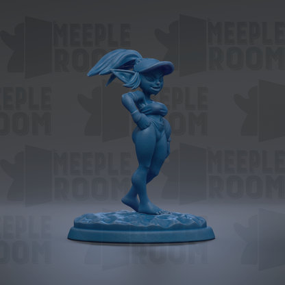 A blue figurine of a person standing on a base, with the text "MEUPLE ROOM" repeated in the background.