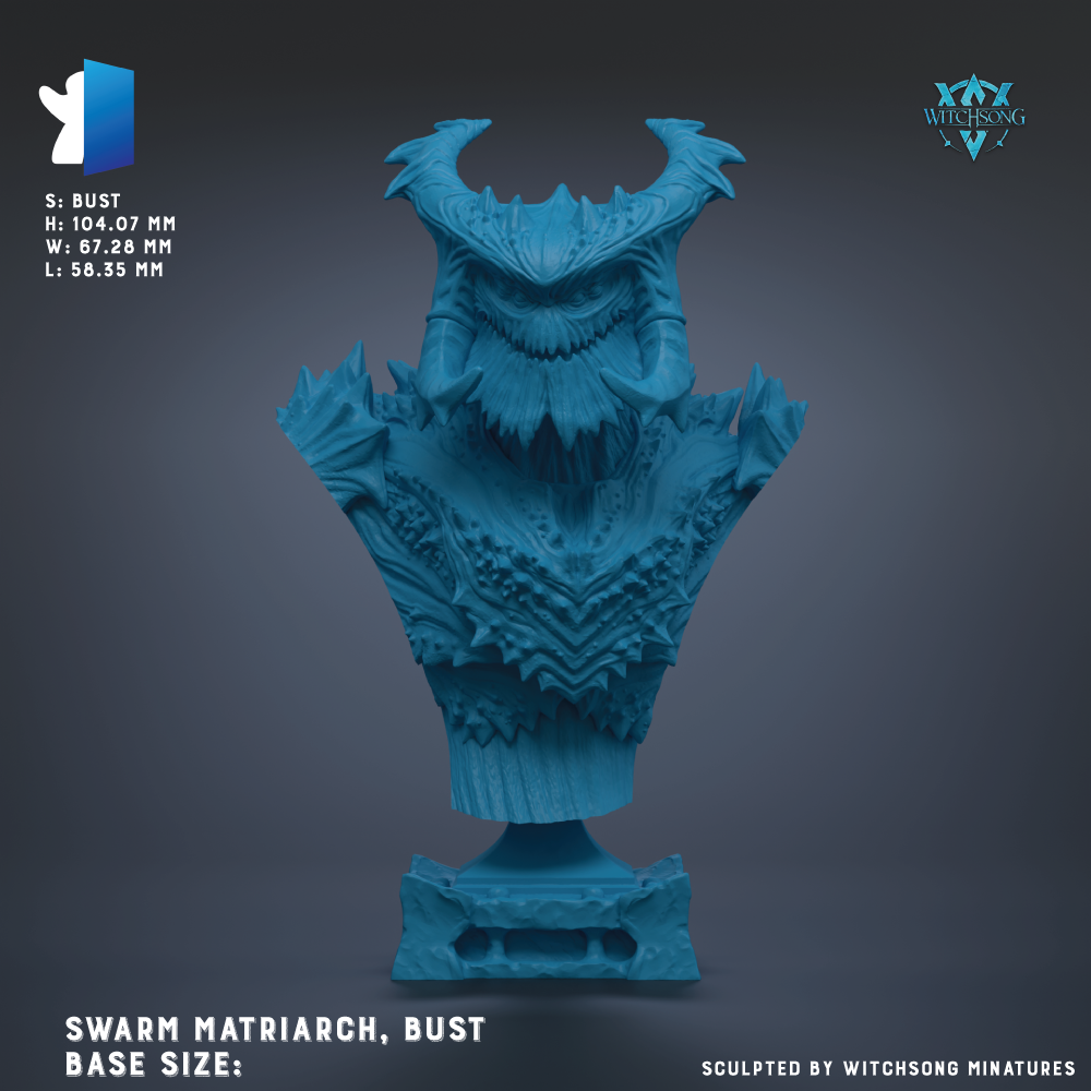 a bust of a creature with horns and a fierce expression, likely a mythical or fantastical creature. The creature is depicted in a blue color, which contrasts with the dark background. The bust appears to be a bust of a creature, possibly a dragon or a similar mythical being. The image does not contain any text, and the creature is the main focus.