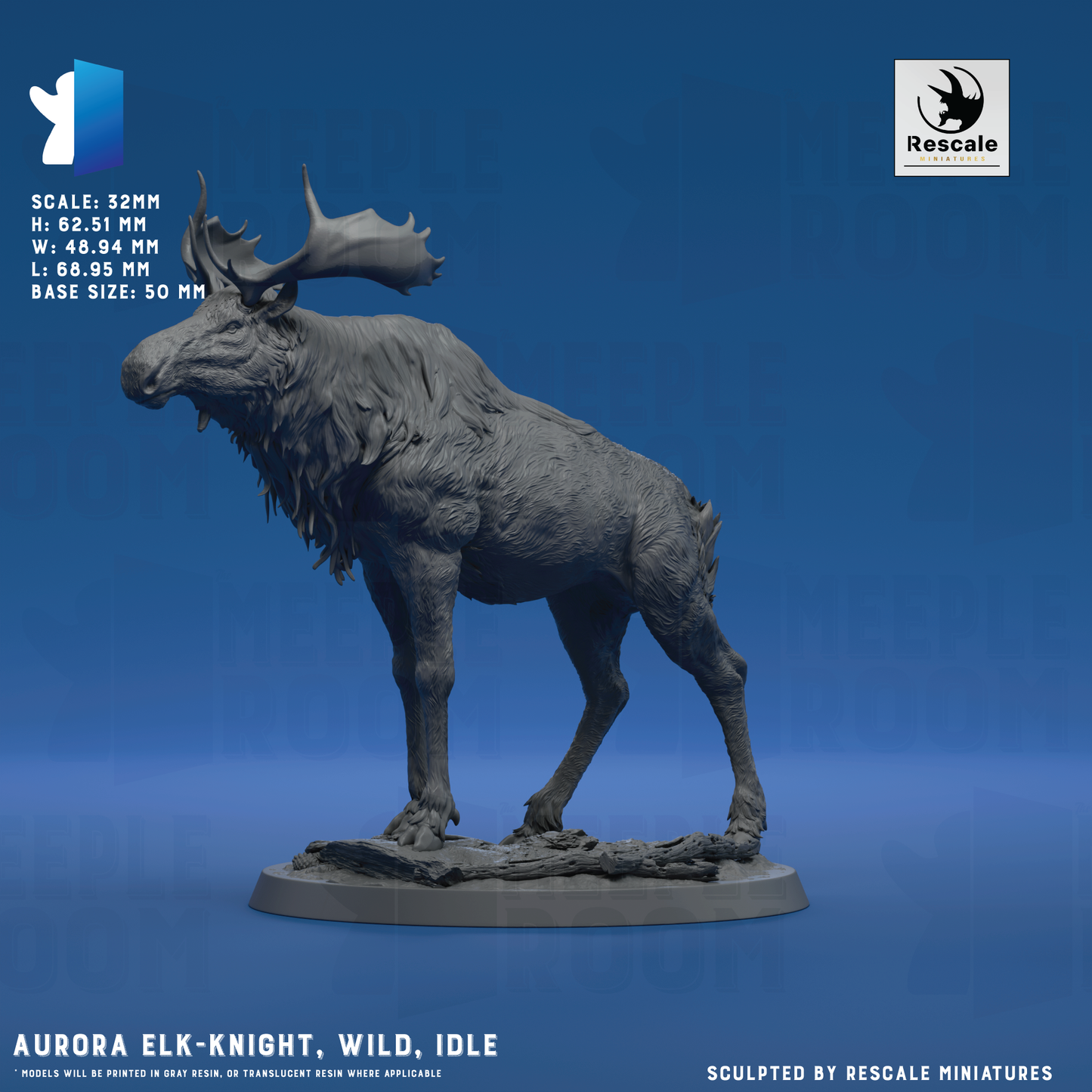 Aurora Elk-Knight, Wild by Rescale Miniatures | Miniature | TTRPG | Unpainted | Print on Demand