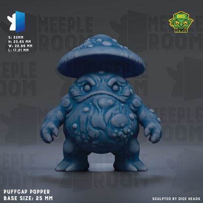 a large, blue, mushroom-like creature with a round head and a wide body, standing on a gray surface.