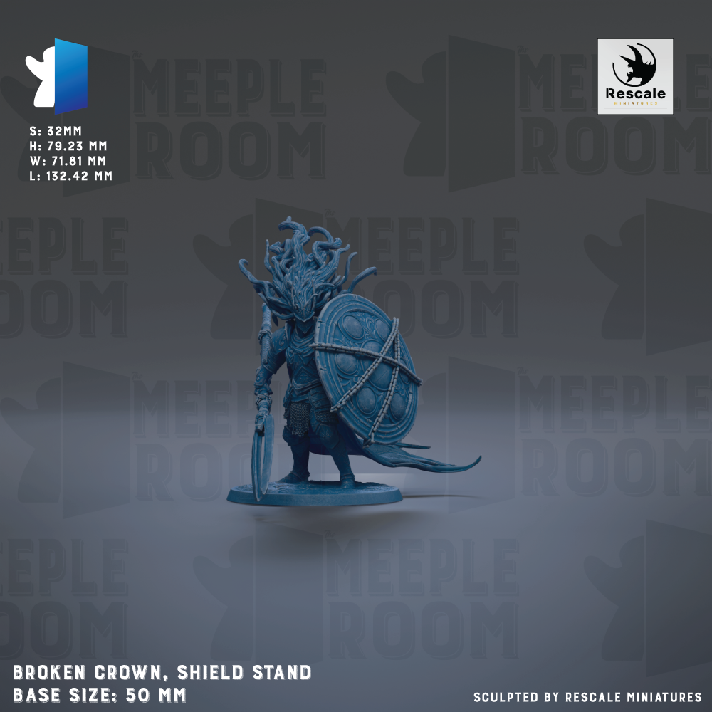 a figurine of a broken crown, a shield stand, and a broken crown, with the base size being 50mm.