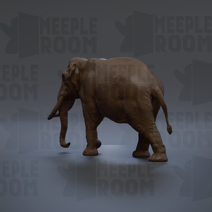 A 3D model of an elephant is shown against a dark background with repeated text.