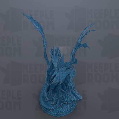 A blue, intricate dragon figurine is displayed against a gray background with repeated "MEIPLE ROOM" text.