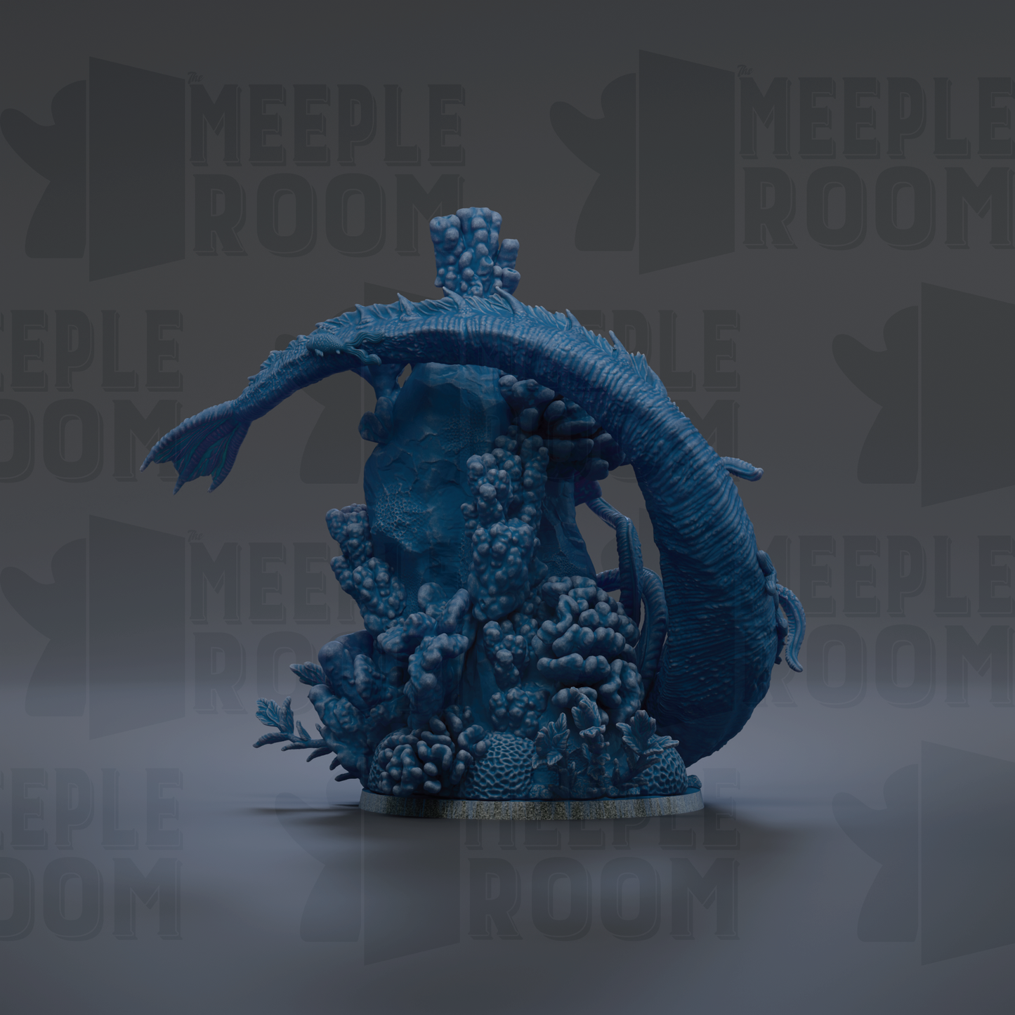 a large, blue, marine-themed sculpture or figurine, possibly a representation of a sea creature or a marine-inspired artwork.